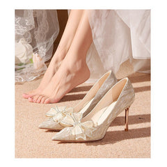 Women's Glitter Bow High Heels Stiletto Pumps