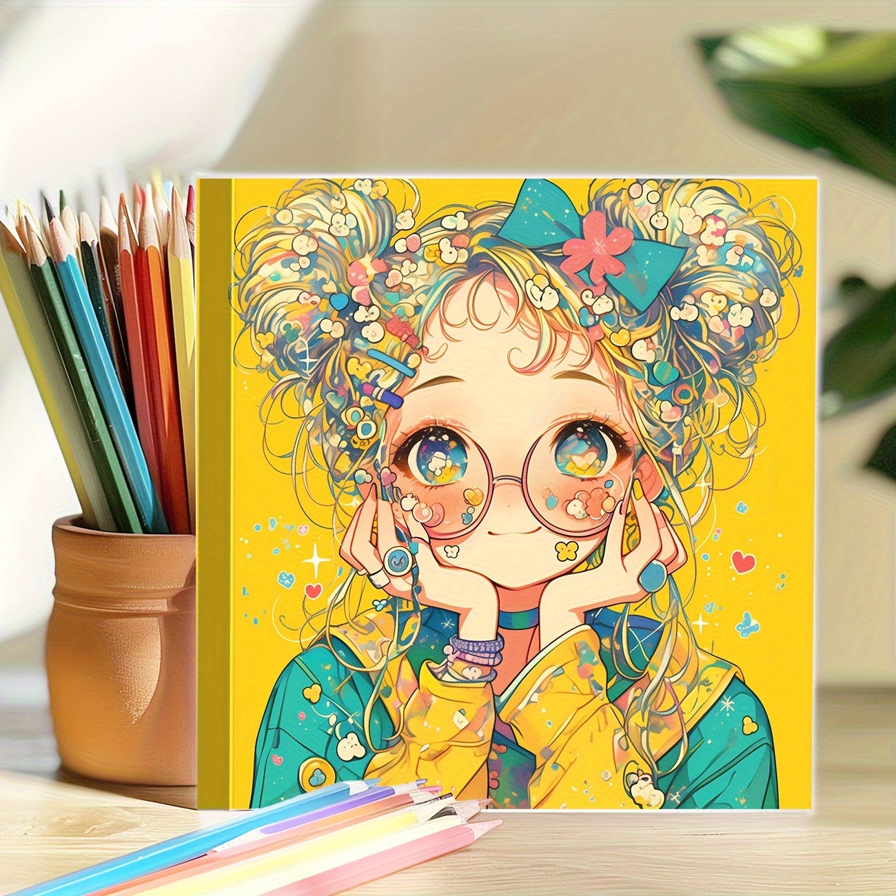 Girls' Coloring Book 25 Pages Green Yellow Art & Craft Holiday Birthday Gift