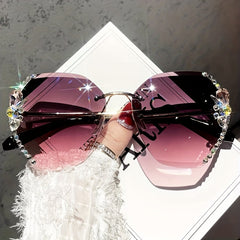Rhinestone Rimless Sunglasses Gradient UV400 Beach Party Glasses
