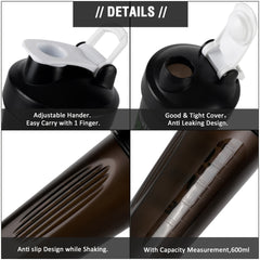 600ml Leak Proof Protein Shaker Bottle for Smoothies and Fitness