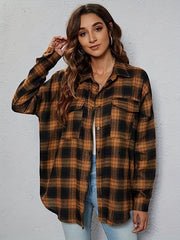  Plaid Print Long Sleeve Button Up Shirt Top