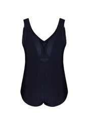  Stripe Print V Neck One Piece Swimsuit