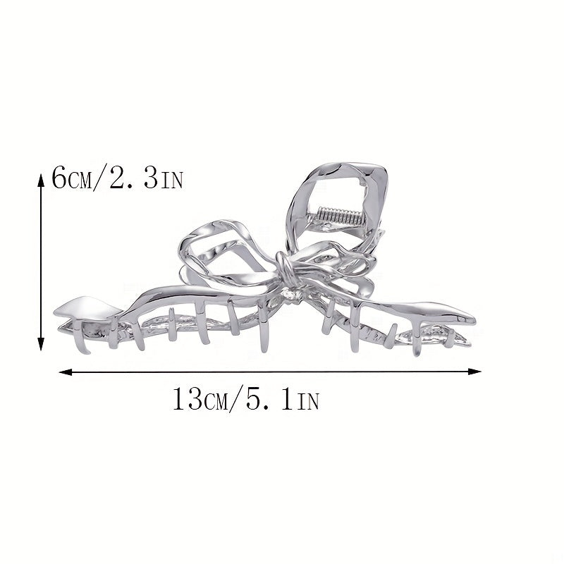 Silvery Ribbon Bow Hair Claw Clip Nonslip Ponytail Holder Hair Shark Claw Women