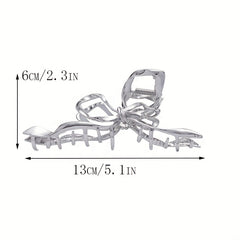 Silvery Ribbon Bow Hair Claw Clip Nonslip Ponytail Holder Hair Shark Claw Women