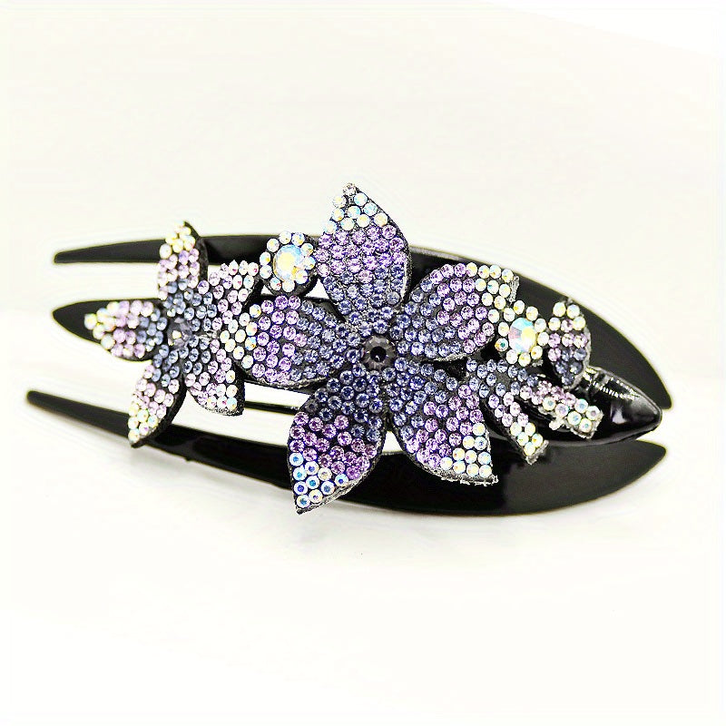 Vintage Rhinestone Flower Hair Clip Ponytail Holder