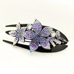 Vintage Rhinestone Flower Hair Clip Ponytail Holder
