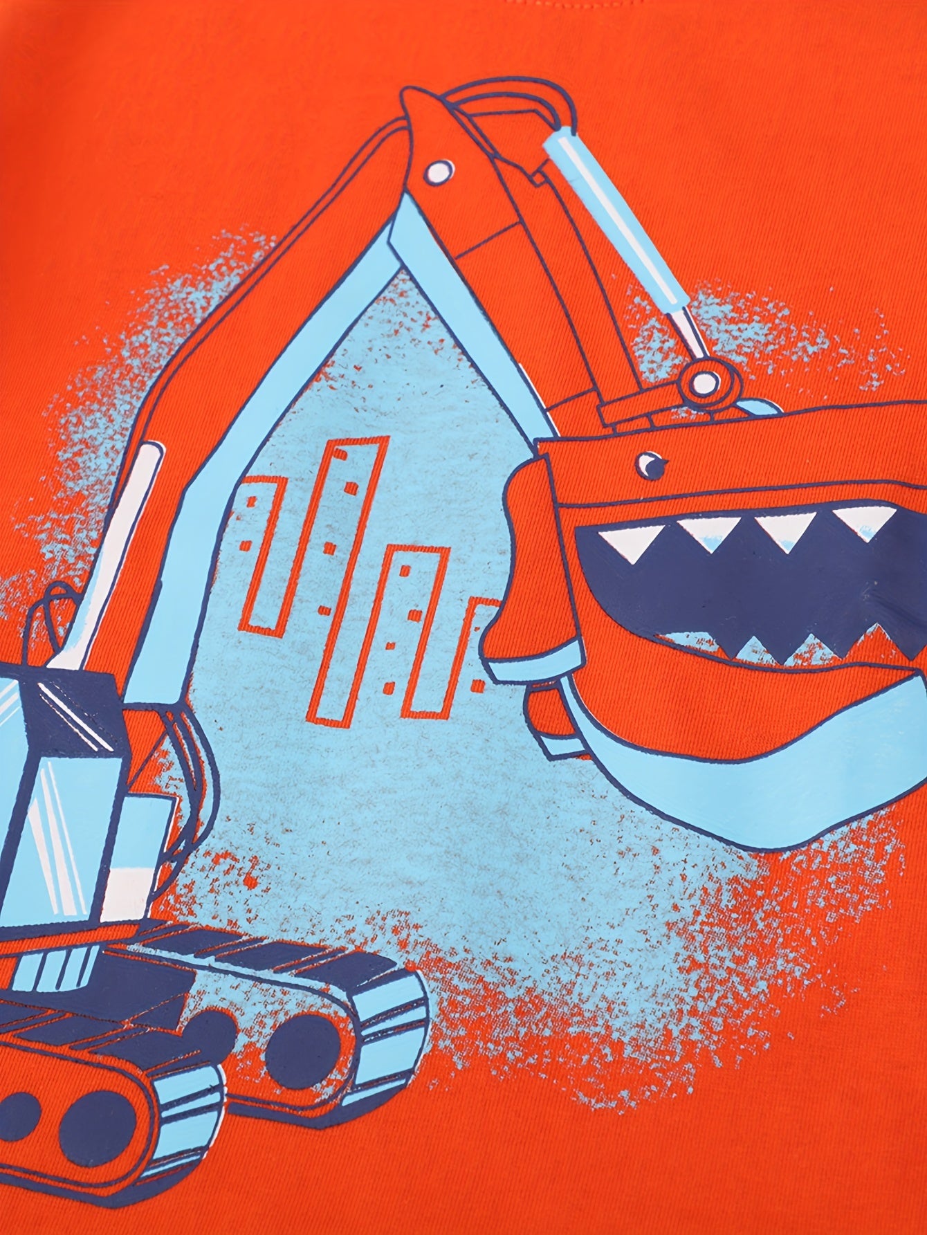 Excavator Print Kid's Cotton Pullover Long Sleeve Top