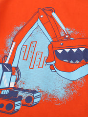 Excavator Print Kid's Cotton Pullover Long Sleeve Top