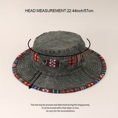 Vintage Stitching Washed Distressed Cowboy Sun Hat for Outdoor Sun Protection