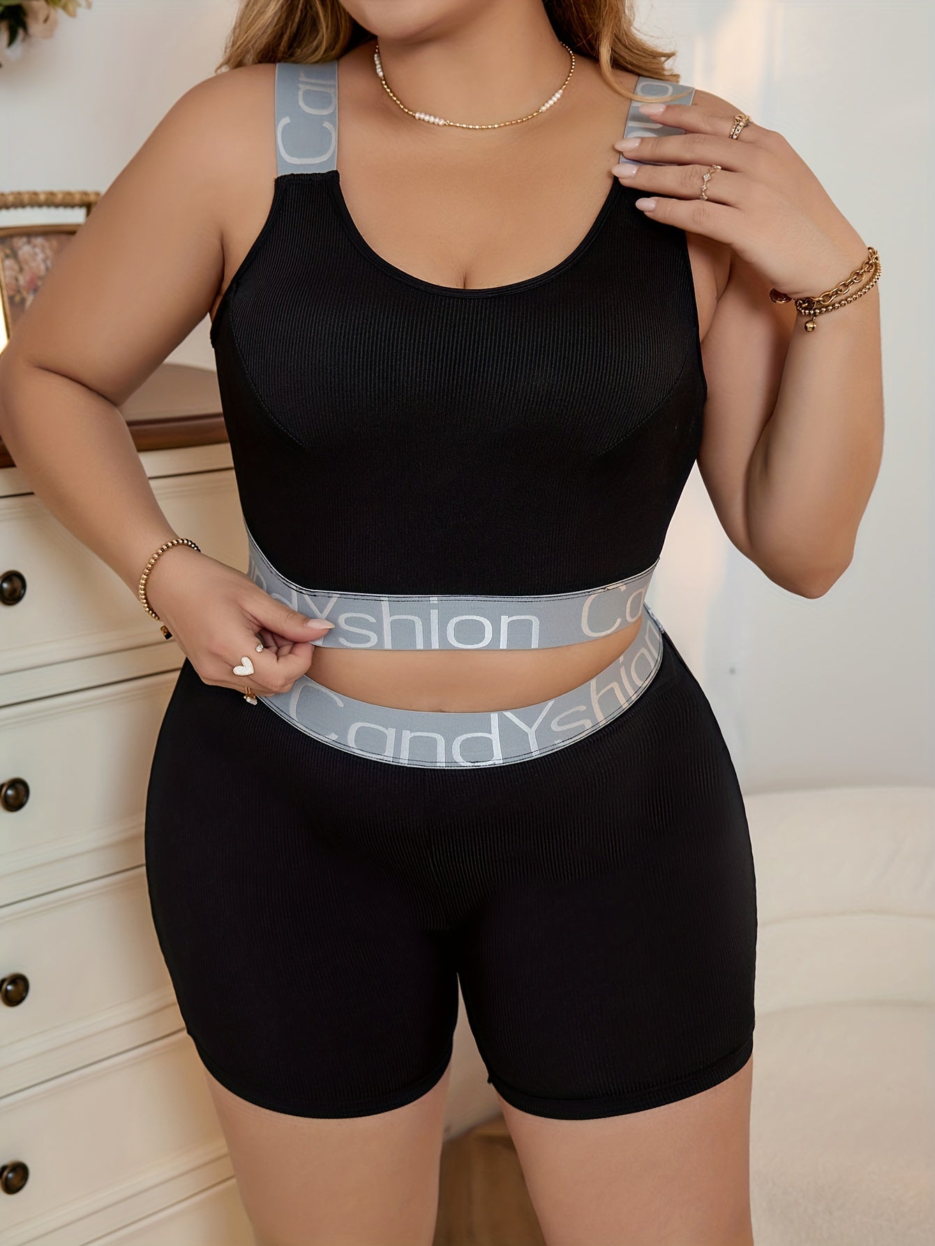  Sports Underwear Set Ribbed Crop Top & Shorts Two Piece