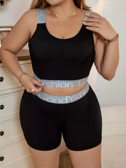  Sports Underwear Set Ribbed Crop Top & Shorts Two Piece