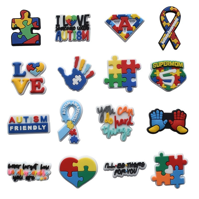 16pcs Puzzle Pattern Decorative Charms for Clogs Sandals PVC Shoes Accessories