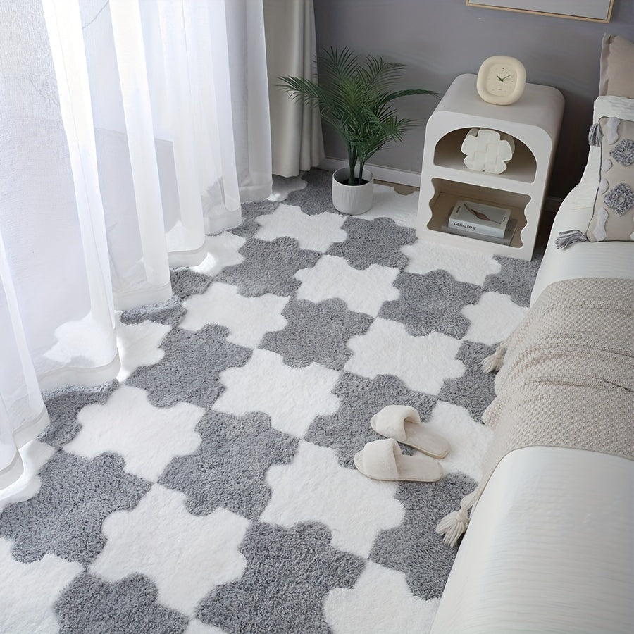 Thick Plush Shag Puzzle Floor Mat Interlocking Carpet Fluffy Area Rug