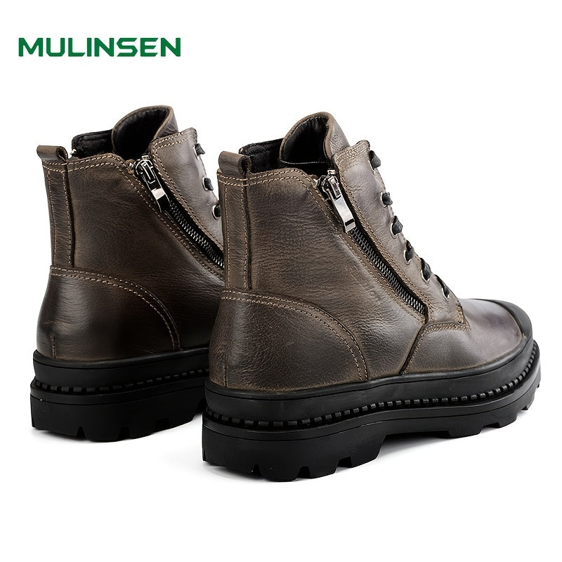 Men's Lace up Boots With Side Zipper Work Shoes