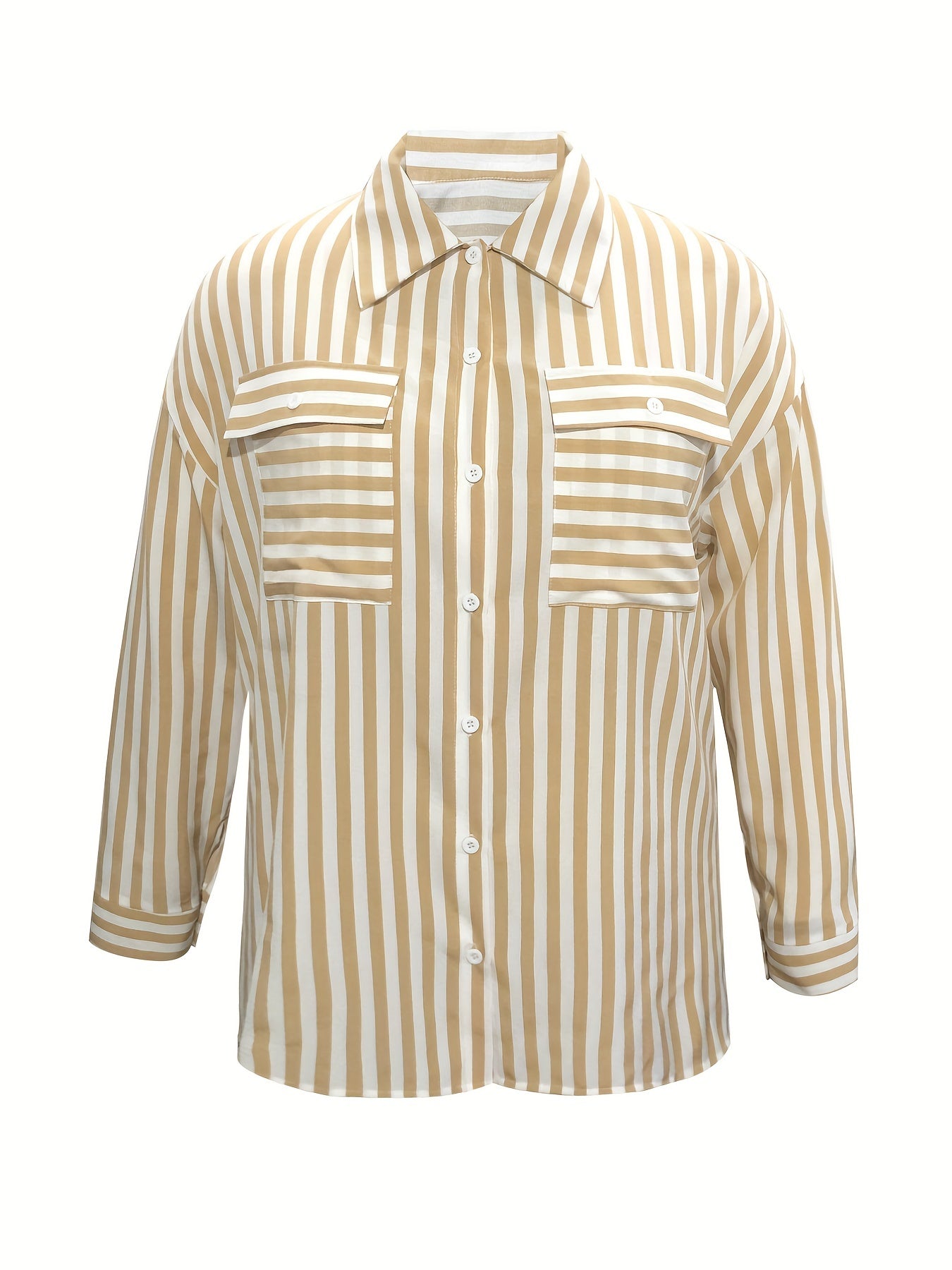  Stripe Print Long Sleeve Button Up Blouse