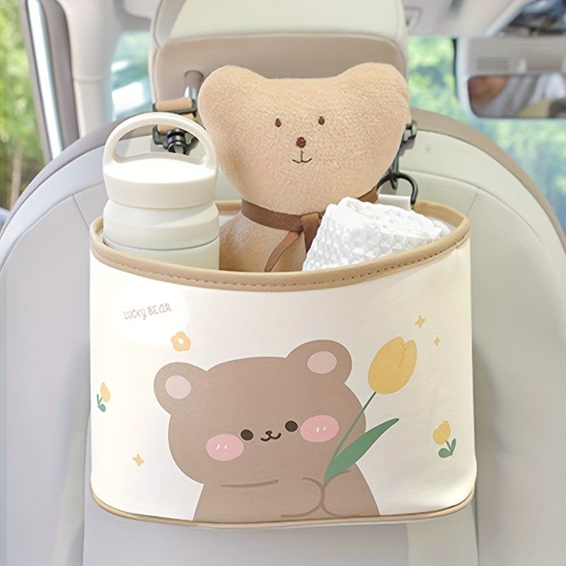Cartoon Bear Storage Box Car Seat Back Trash Can Car Storage Bag Car Accessories