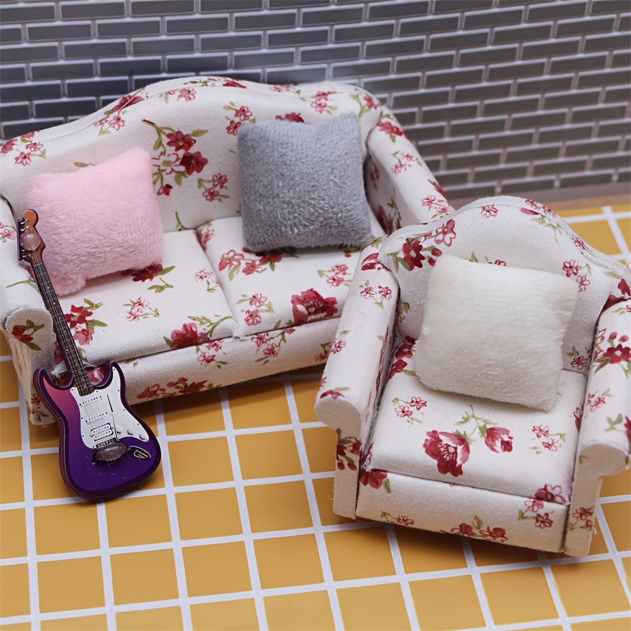 Polyester Dollhouse Pillow Set Plush Toy House Decor Mini Bedroom Scene Sofa Mod