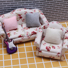 Polyester Dollhouse Pillow Set Plush Toy House Decor Mini Bedroom Scene Sofa Mod