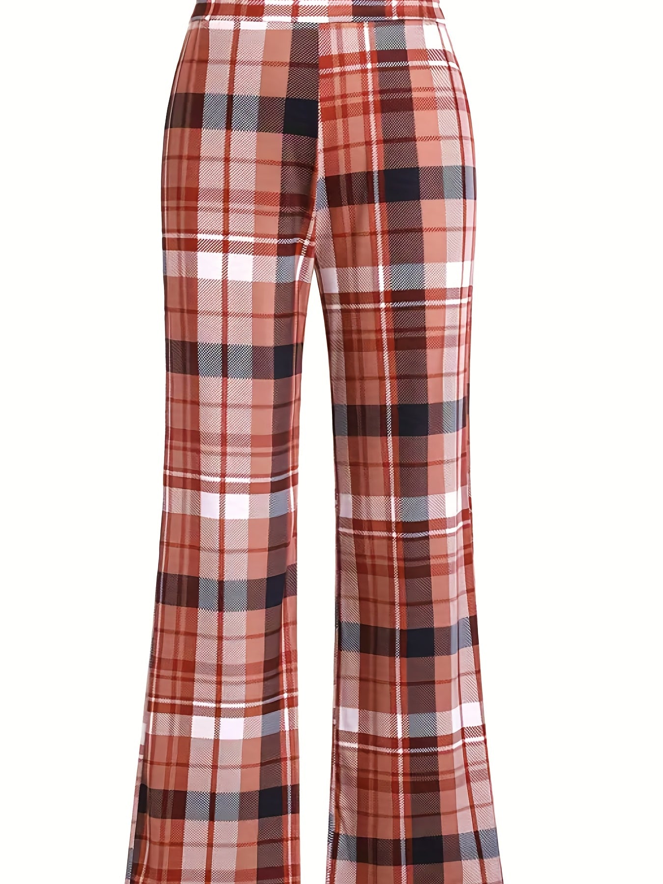  Plaid Print High Waisted Flared Leg Skinny Pants