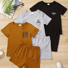 3pcs Boys Casual Letter Graphic Print Short Sleeve T shirt&Shorts Set