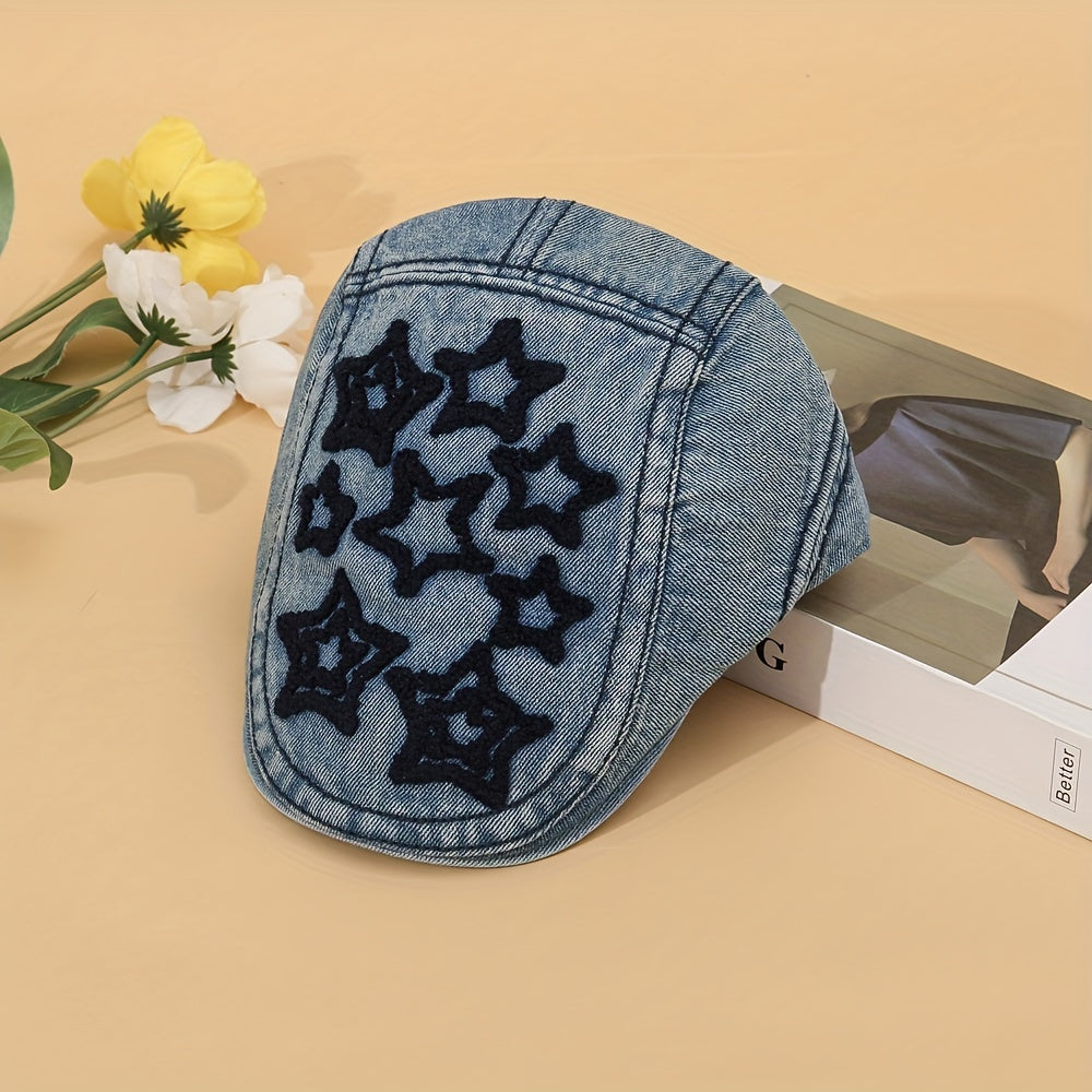 Classic Embroidery Distressed Casual Denim Cap