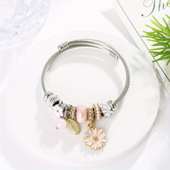 Small Daisy Charm Beaded Bangle Bracelet for Girls