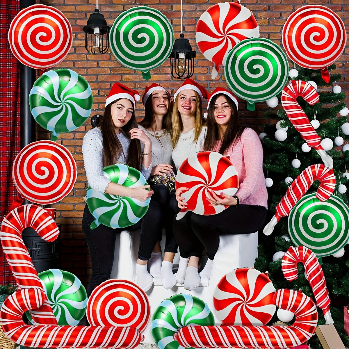 18pcs Christmas Candy Balloon Set Red Green Mylar Candy Balloon
