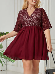  Solid Contrast Lace Mini Dress