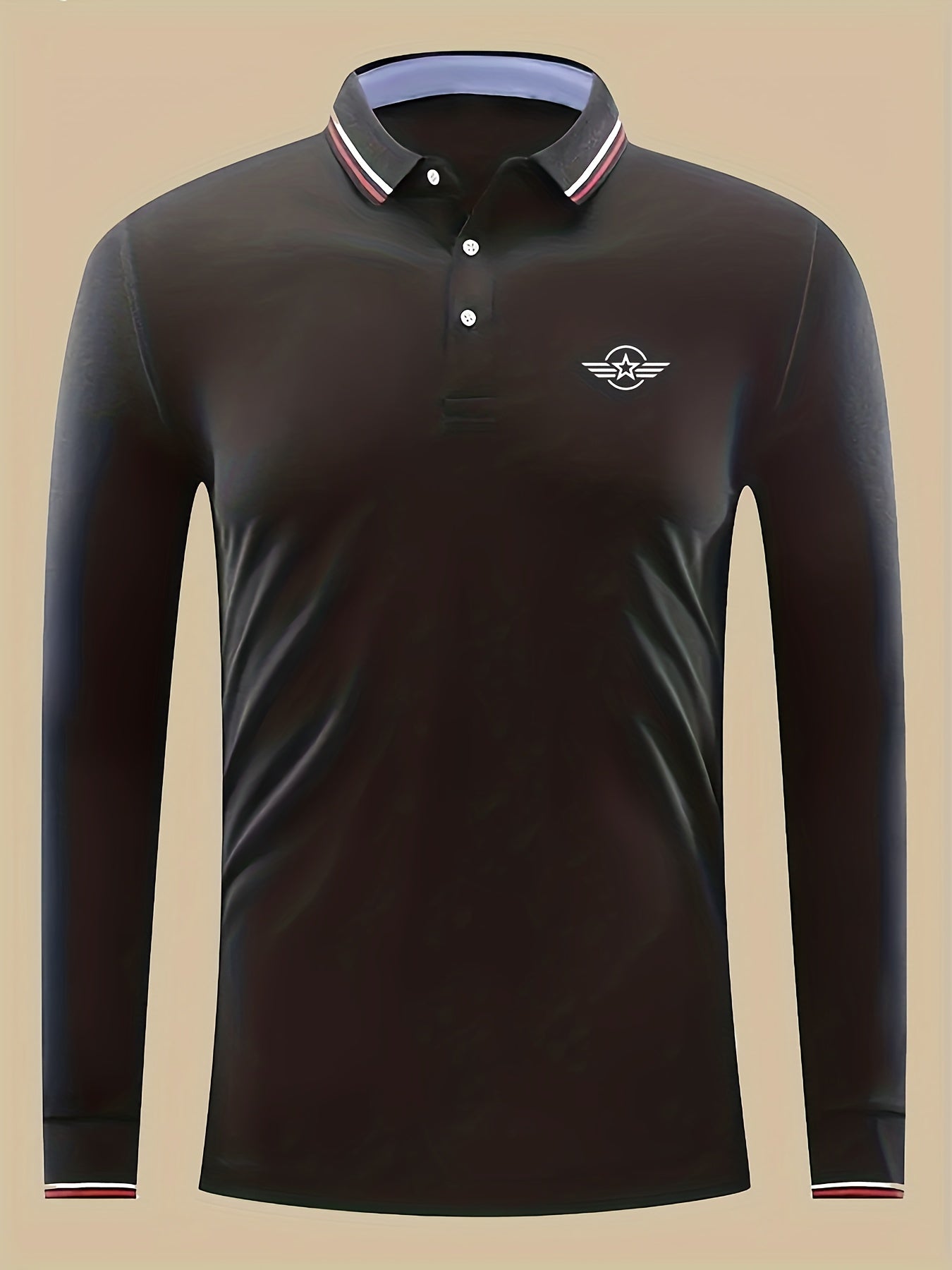 Men's Star Print Long Sleeve Polo Shirt
