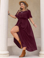  Casual Dress Women's Plus Solid Button Up Short Sleeve