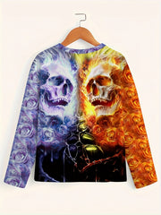 Block Skull 3d Print Men's Long Sleeve Novelty T shirt For Autumn