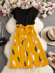  Leopard Print Ruffle Sleeve V Neck Dress