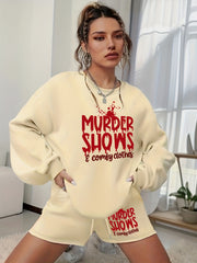 Women's Plus Size Halloween 2pcs Set Letter Print Sweatshirt & Shorts