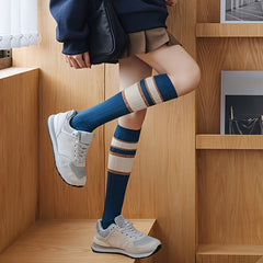 3 Pairs Striped Calf Socks Colorblock Knee High Stockings