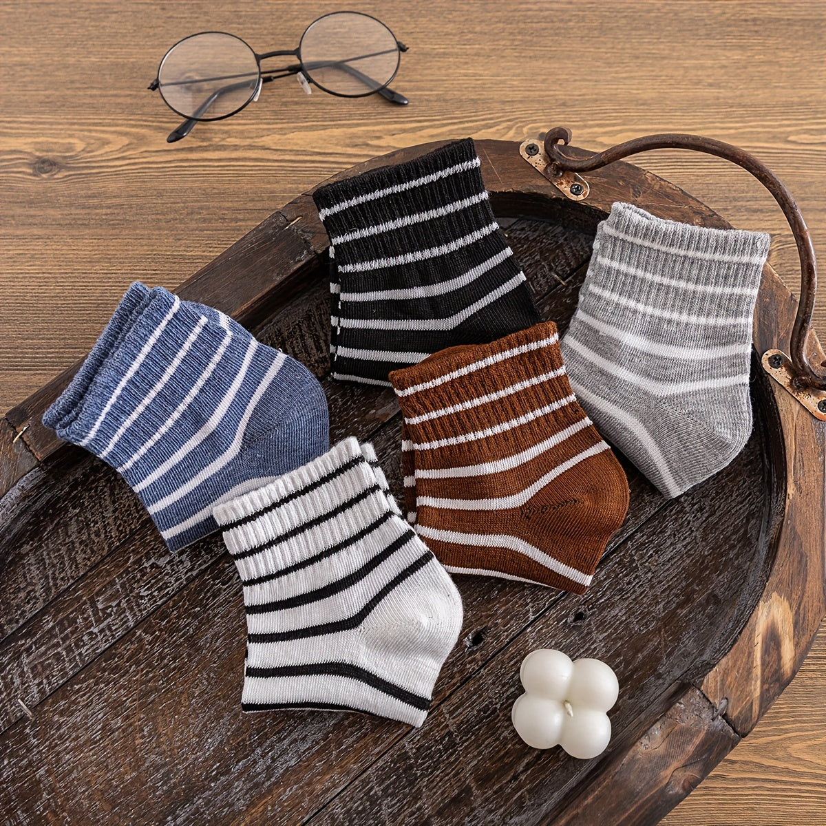 5 Pairs Striped Crew Socks Comfy & Breathable Sports Socks Women's