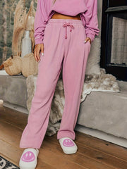  Solid Waffle Wide Leg Trousers