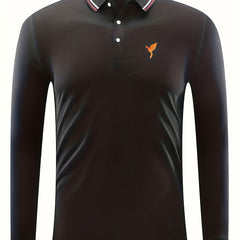Phoenix Print Men's Casual Button Up Long Sleeve Polo Shirt