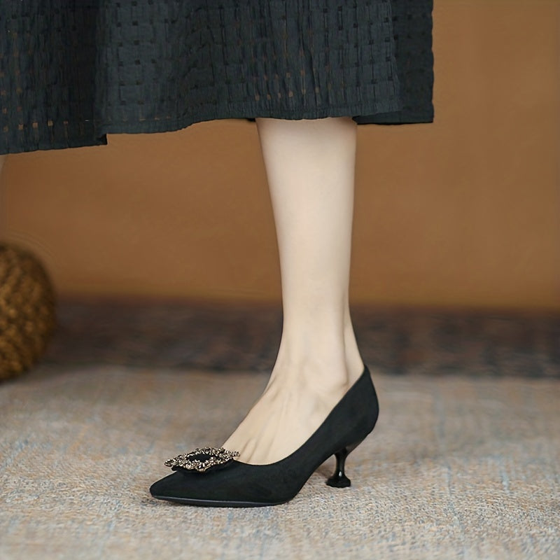 Women's Rhinestone Square Buckle Stiletto Heels