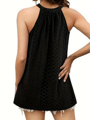 Eyelet Halter Neck Top Sleeveless Summer Casual