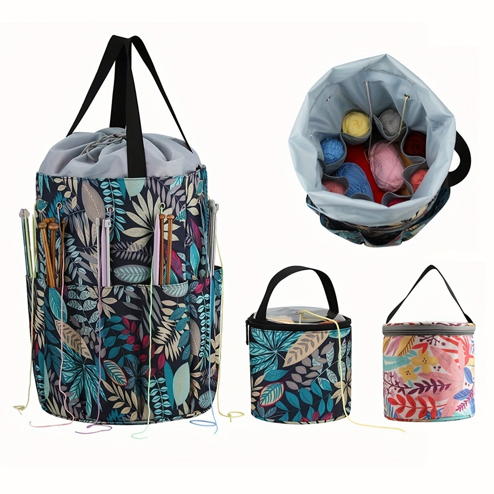 2pcs Round Knitted Storage Bucket Bag Portable Handheld Storage Bag Drawstring