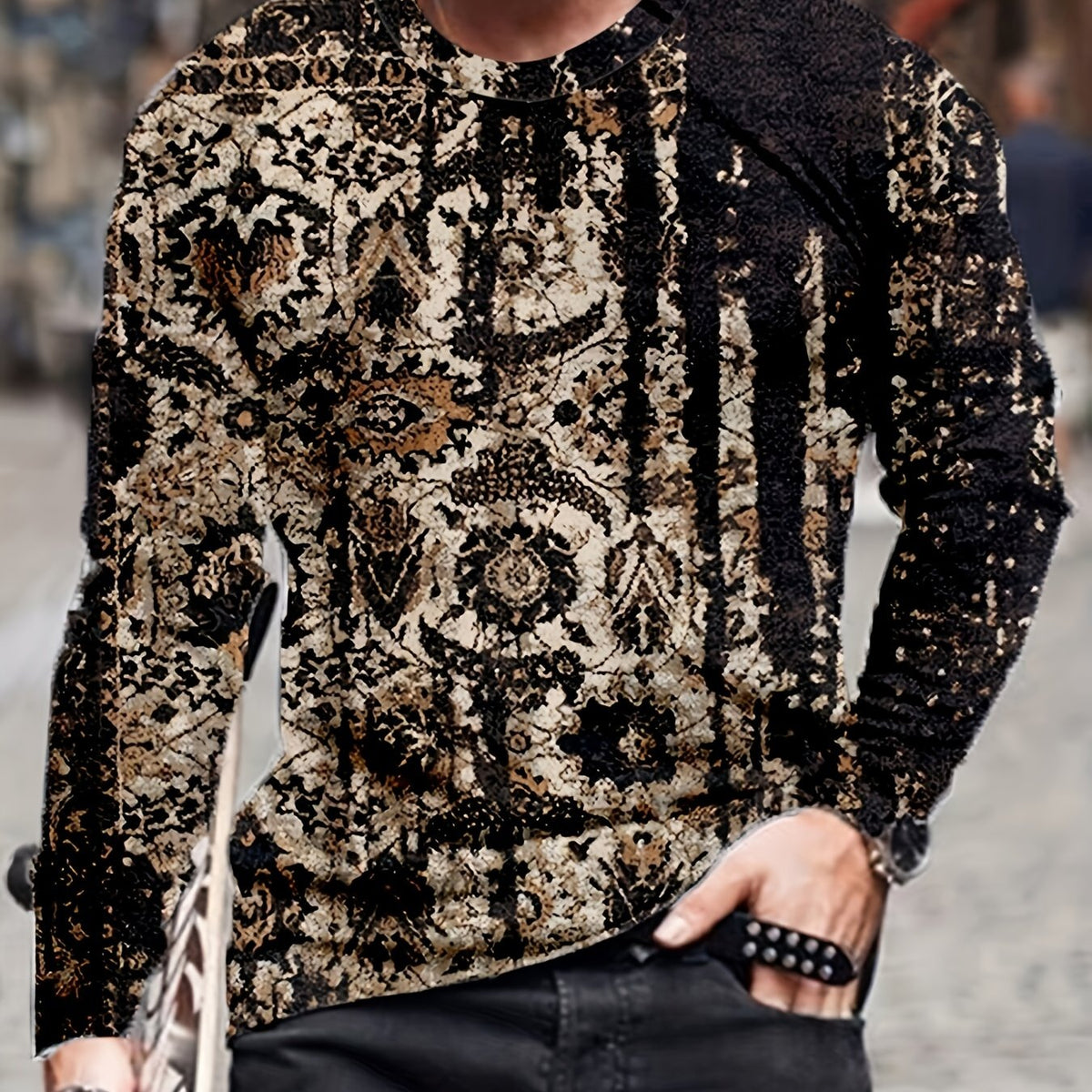Ethnic Style Pattern Men's Long Sleeve Novelty T shirt Stylish Tees