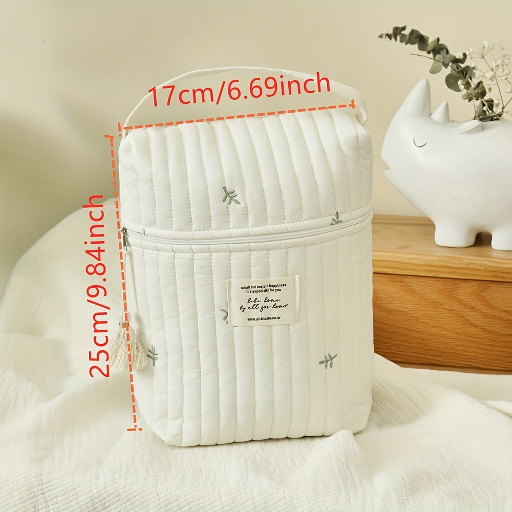 Quilted Embroidered Nappy Bag - Diaper Organizer for Moms On the Go