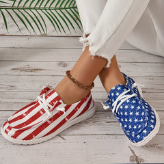 Women's Star & Striped Print Canvas Shoes Casual Lace Up Outdoor Shoes