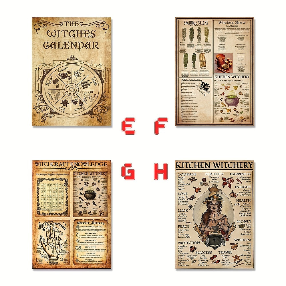 Fantasy Retro Style Witch Cooking Poster Set of 8, A5 Size