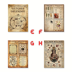 Fantasy Retro Style Witch Cooking Poster Set of 8, A5 Size
