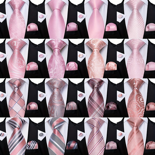 Men's Pink Pattern Tie Set Wedding Accessories