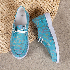 Leopard Pattern Boat Shoes Low Top Walking Lace Up Casual Flats