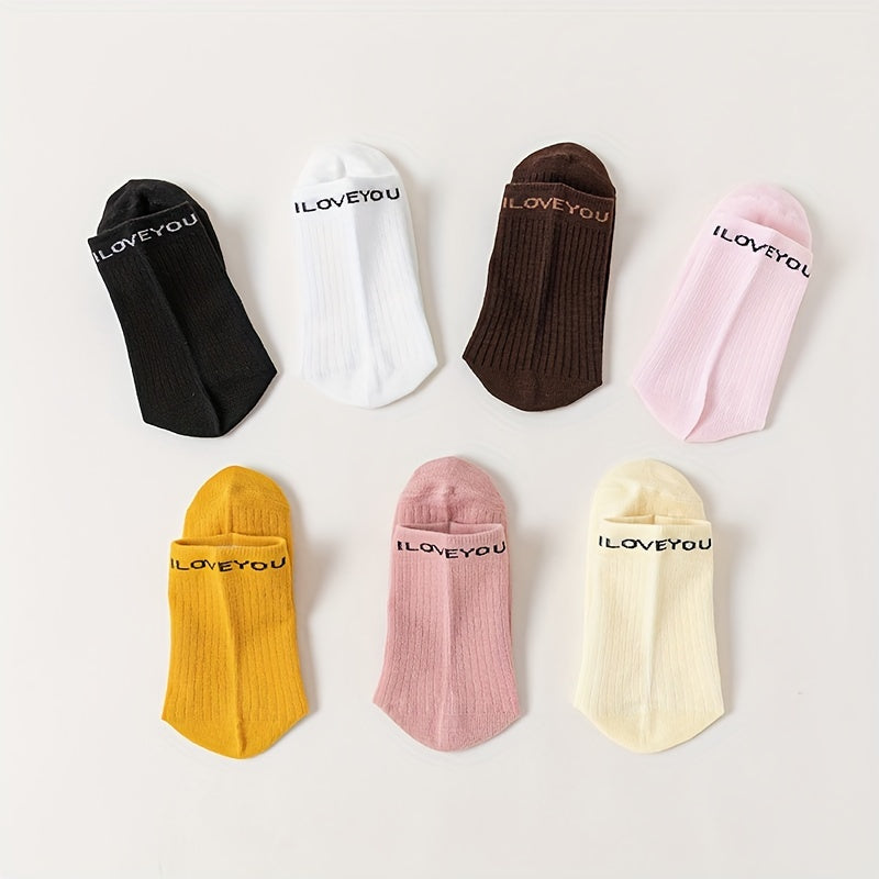 7 Pairs Letter Print Socks Comfy & Breathable Mid Tube Socks