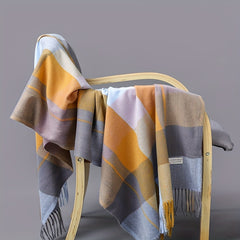 Plaid Tassel Scarf Classic Block Warm Shawl Windproof Couple Headwrap