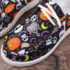 Women's Halloween Ghost Pumpkin Canvas Shoes Non Slip Flat Soft Lightweight